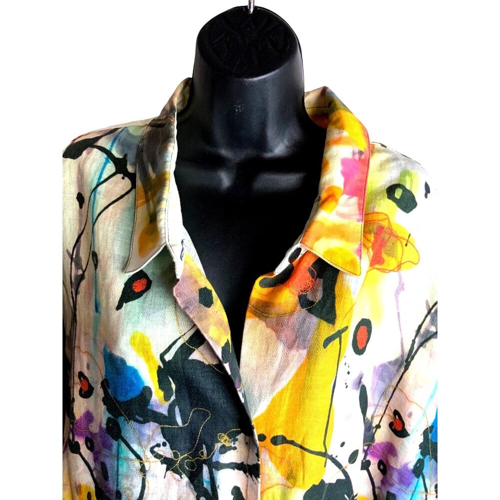 Caroline Rose Artsy long shirt /shacket 3X  Linen Art to wear